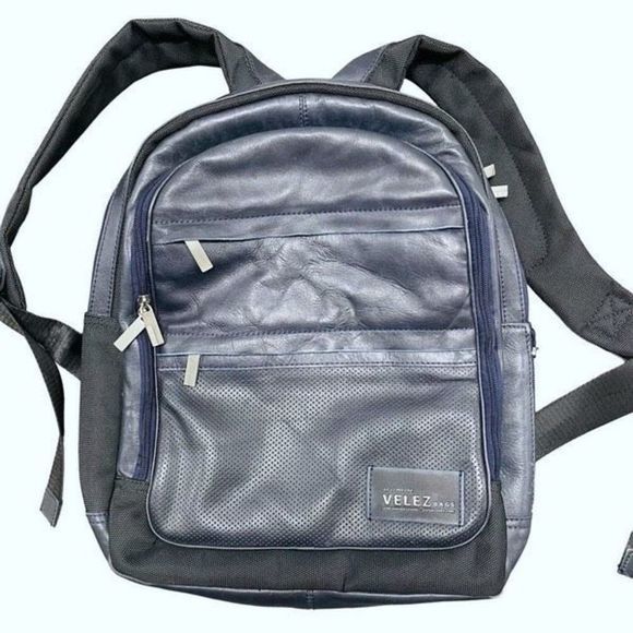 Velez Navy Handcrafted in Columbia Large Leather Lined Laptop Backpack — EUC - Picture 11 of 11